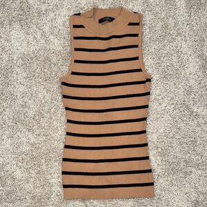 Black & Tan rib knit mock neck sleeveless top size medium